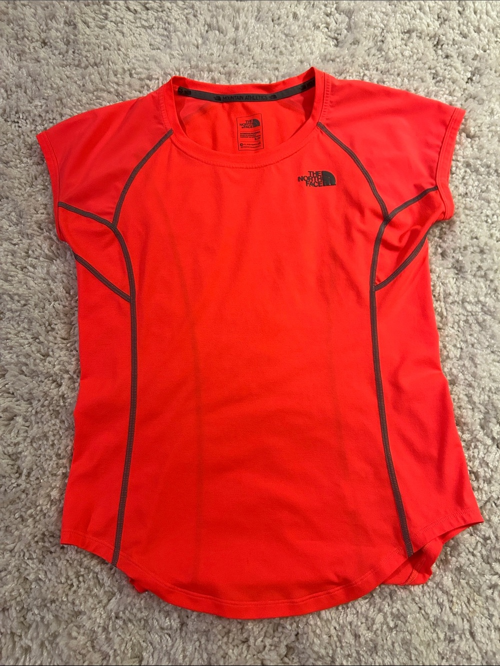 The North Face Women's Short Sleeve Performance Tee in Red with Gray Trim